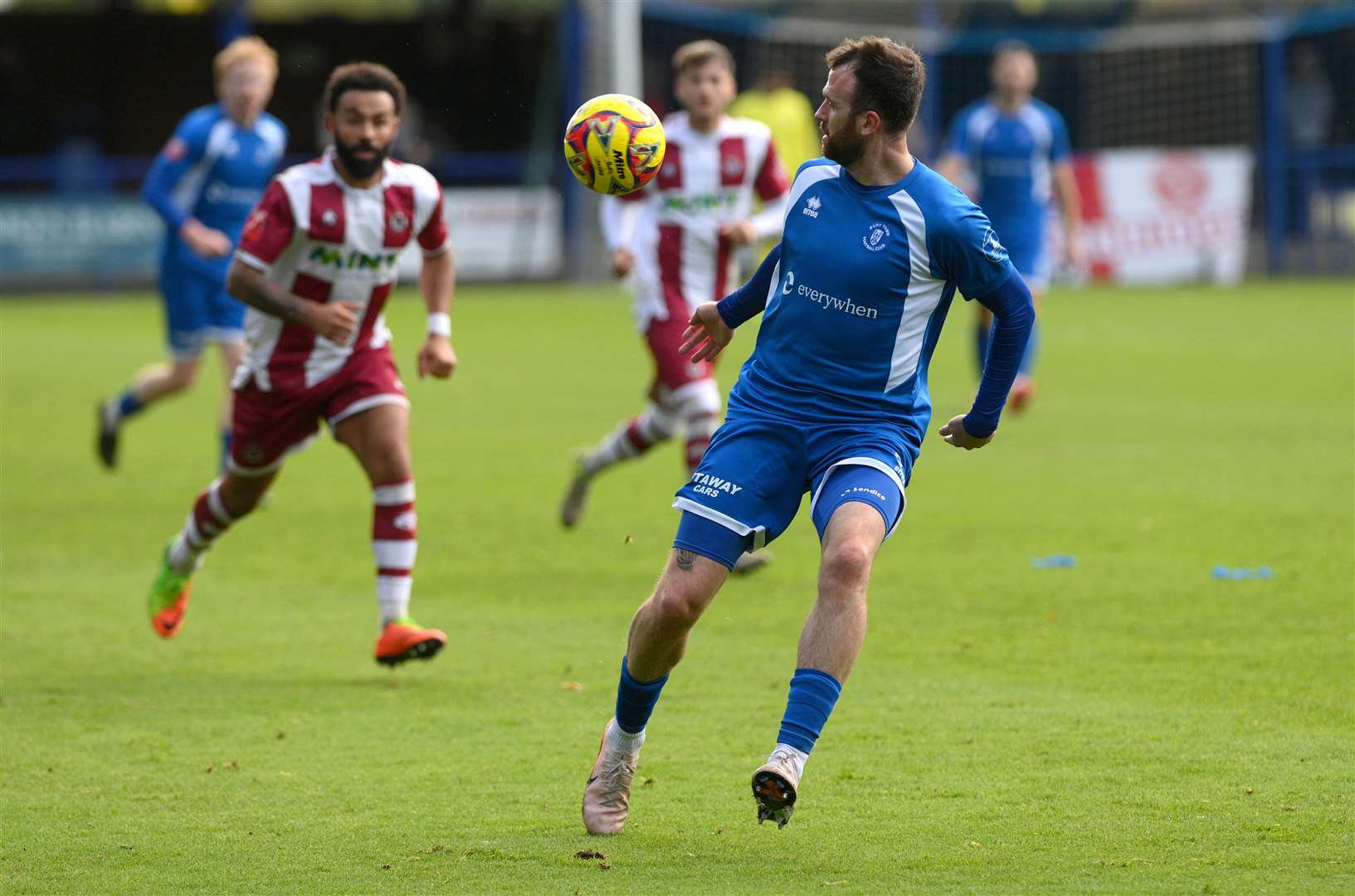 Captain Ollie Canfer in action for Bury Town against Stourbridge. Picture: Mecha Morton