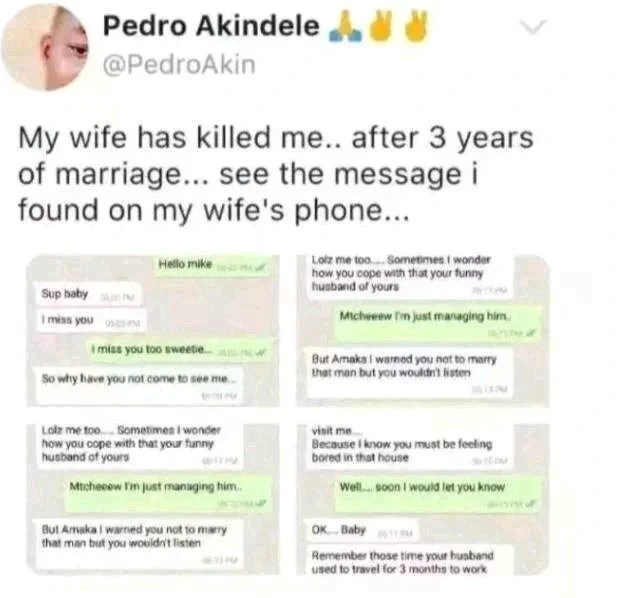 Man in sh0ck after finding this on his wife's phone three years after marriage - Screenshots