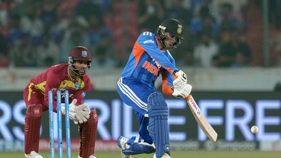 India's Abhishek Sharma plays a shot. (PTI)