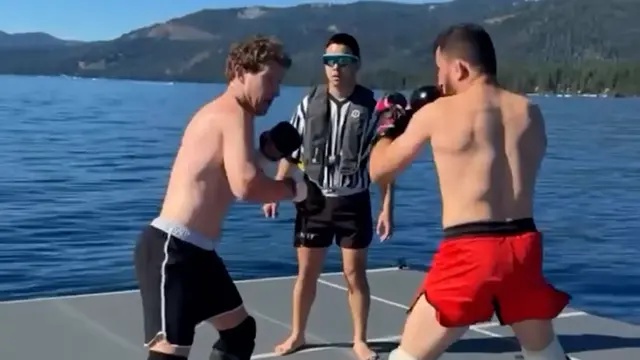 Mark Zuckerberg spars with UFC champion in middle of lake