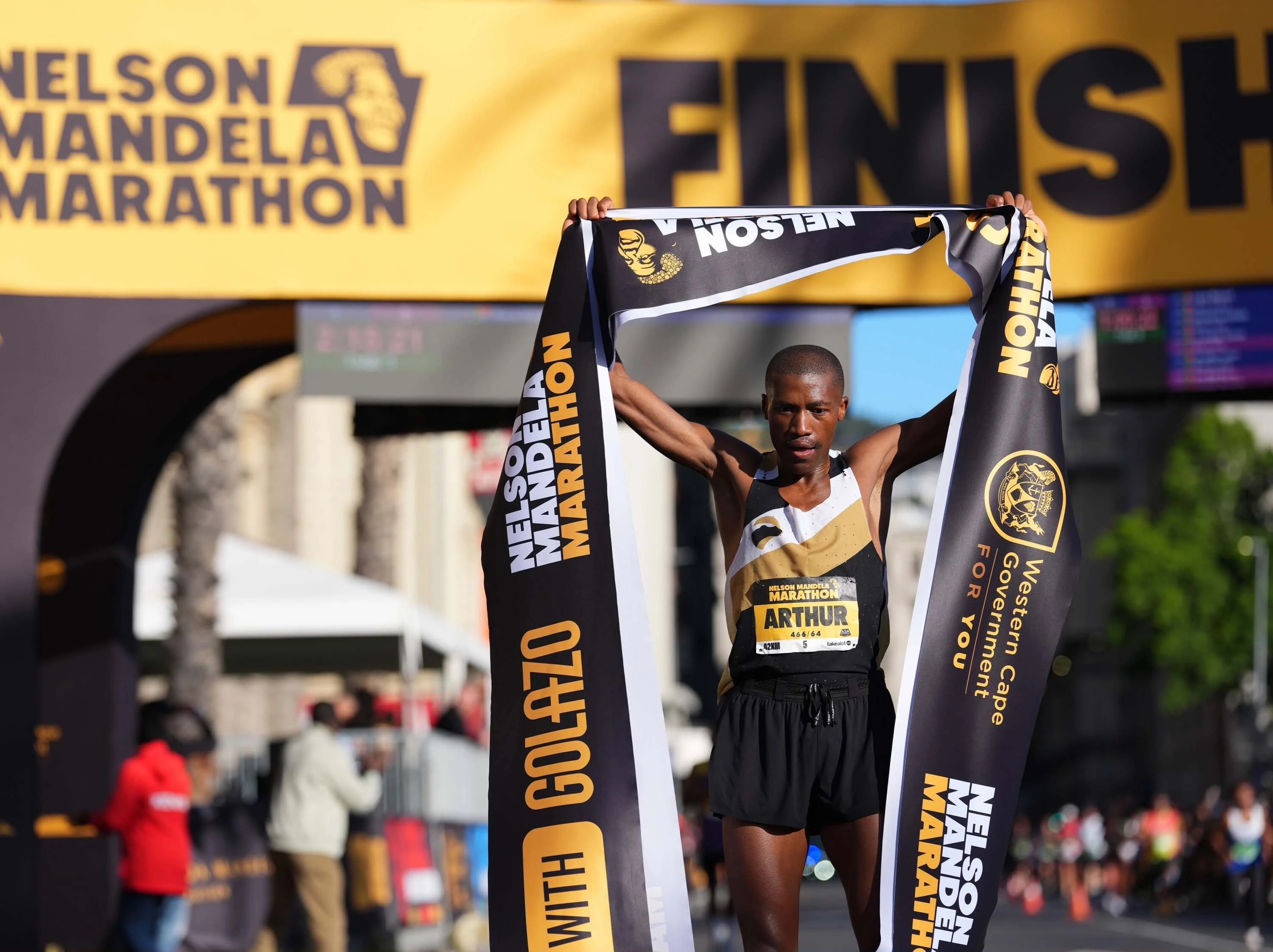 South African runner Arthur Jantjies of Pan African Resources Club storming to victory in the men's 42km race on Sunday,