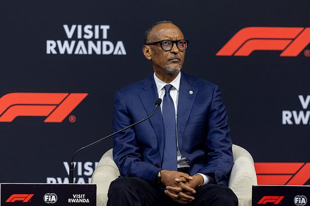 Rwandan president Paul Kagame speaks during an announcement that Formula 1 will return to Africa with a grand prix in the country starting early next decade, in Kigali, Tuesday, Oct. 13, 2026. (AP Photo)