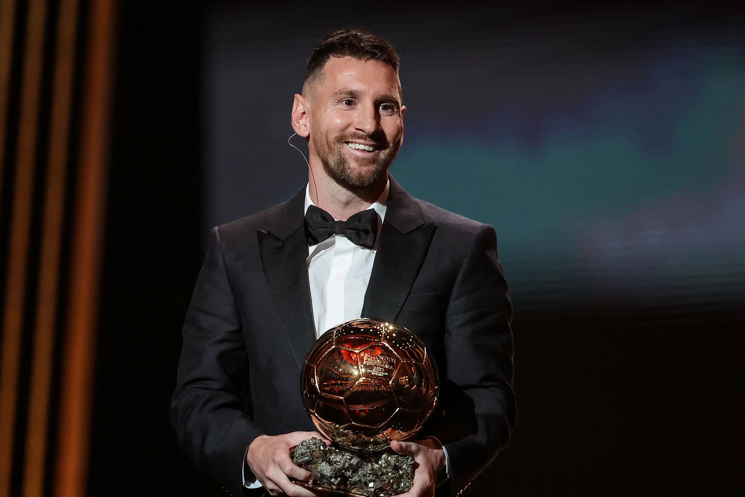 Lionel Messi receives his 8th Ballon d'Or award during the 2023 Ballon d'Or France Football award ceremony