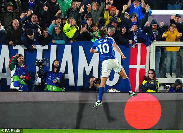 Nico Paz celebrates his second goal (Luca Rossini/PA)