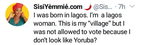 I Was Born In Lagos But I Was Not Allowed To Vote Because I Don't Look Like Yourba- Yemisi Sophie