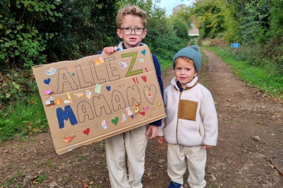 Léon et Louis sont venus encourager leur maman Anne-Lise dans la bosse 
