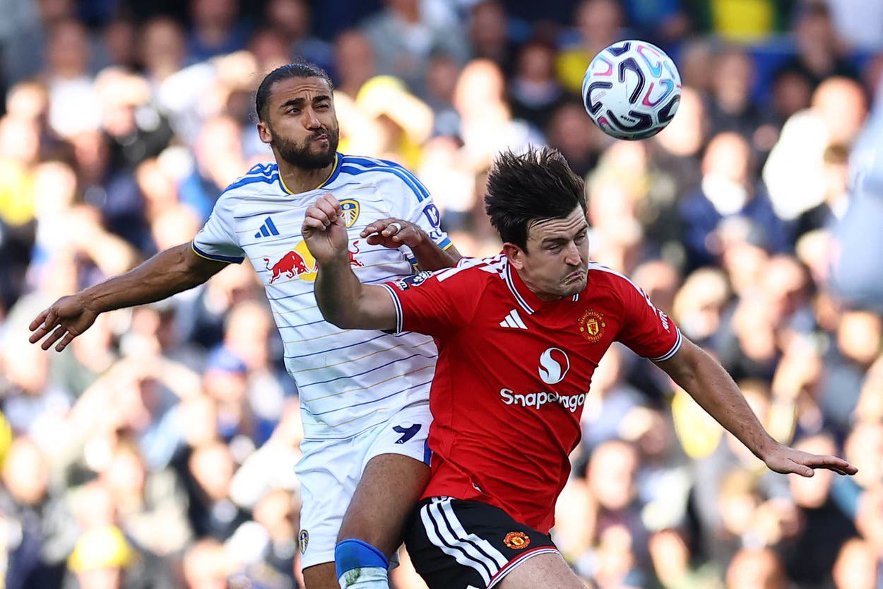 Maguire and Calvert-Lewin battle in the air.