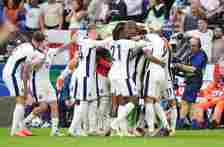 Relieved England players after Jude Bellingham's last-gasp equaliser against Slovakia