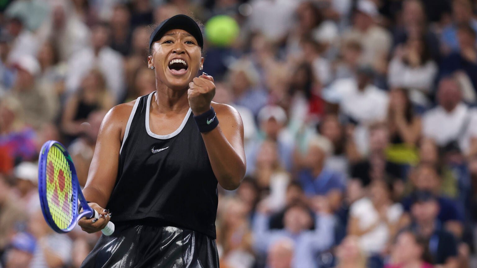 Naomi Osaka celebrates at the US Open.