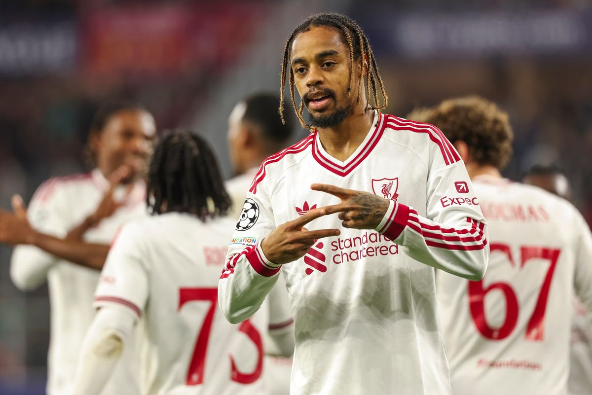 Bradley Barcola celebrates after scoring their team's second goal during the UEFA Champions League 2026/27 League Phase MD2 match between LASK and Liverpool FC at Oberösterreich Arena on October 14, 2026