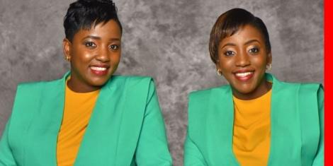 Identical twins Jamila Mbugua (L) and Everlyn Mbugua pose for a photo.