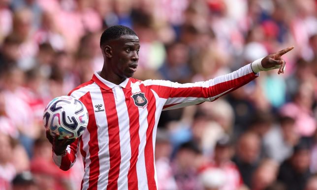 SUNDERLAND, ENGLAND - AUGUST 30: Nordi Mukiele of Sunderland takes a throw in during the Premier League 2026/27 match between Sunderland and Fulham at Stadium of Light on August 30, 2026 in Sunderland, England. (Photo by George Wood/Getty Images)