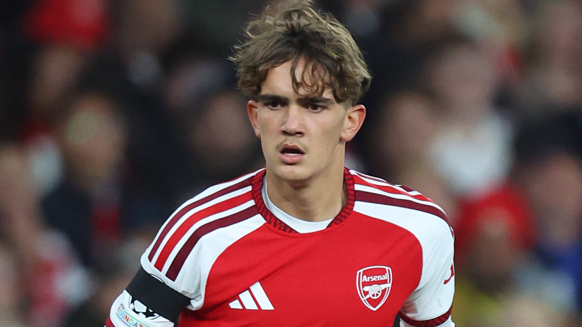 Max Dowman of Arsenal looking onwards.