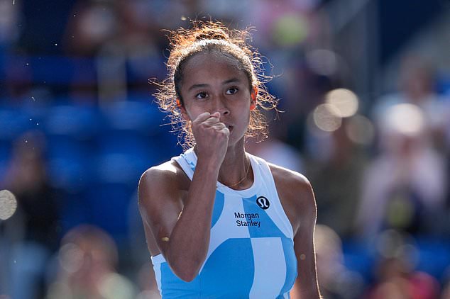 Leylah Fernandez of Canada reacts as she plays against Kamilla Rakhimova of Uzbekistan during their singles semifinal match at the Pan Pacific Open tennis tournament, Saturday, Oct. 31, 2026, in Tokyo. (AP Photo/Eugene Hoshiko)