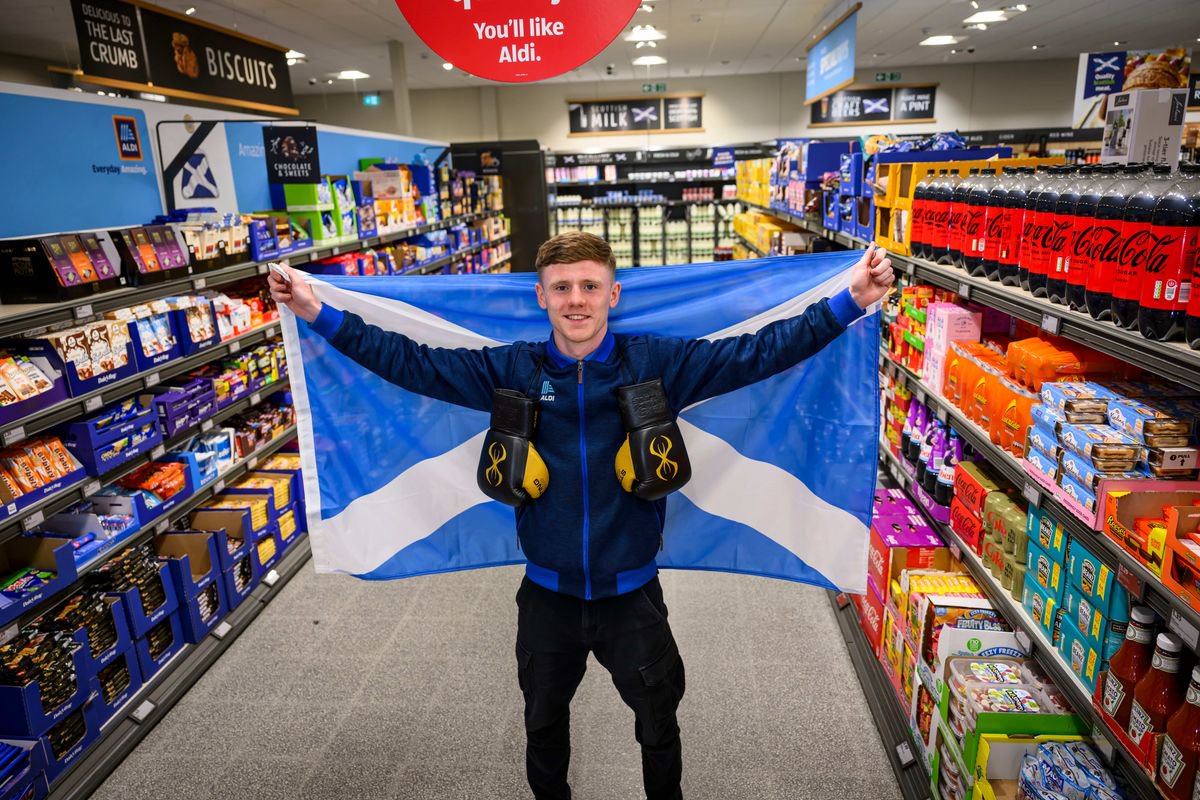 Nick Devlin with Saltire in Aldi