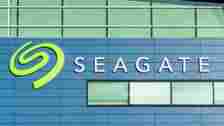A Seagate Technology (STX) sign hanging above an office in Silicon Valley, California.