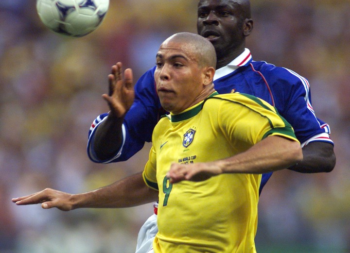 French defender Lilian Thuram challenging Brazil’s Ronaldo during the 1998 final
