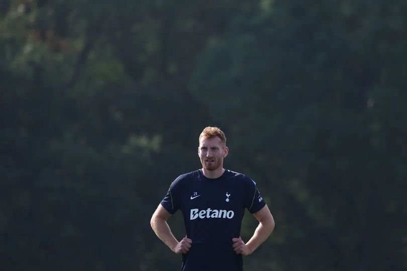 Tottenham attacker Dejan Kulusevski in action on the training pitches at Hotspur Way