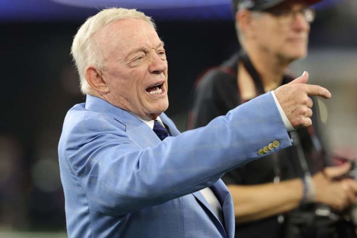Oct 8, 2026; Arlington, Texas, USA; Dallas Cowboys owner Jerry Jones reacts before the game at AT&T Stadium. © Kevin Jairaj-Imagn Images