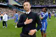 Roberto Di Matteo caretaker manager of Chelsea applauds the fans during the Barclays Premier League match between Chelsea and Blackburn Rovers at S...