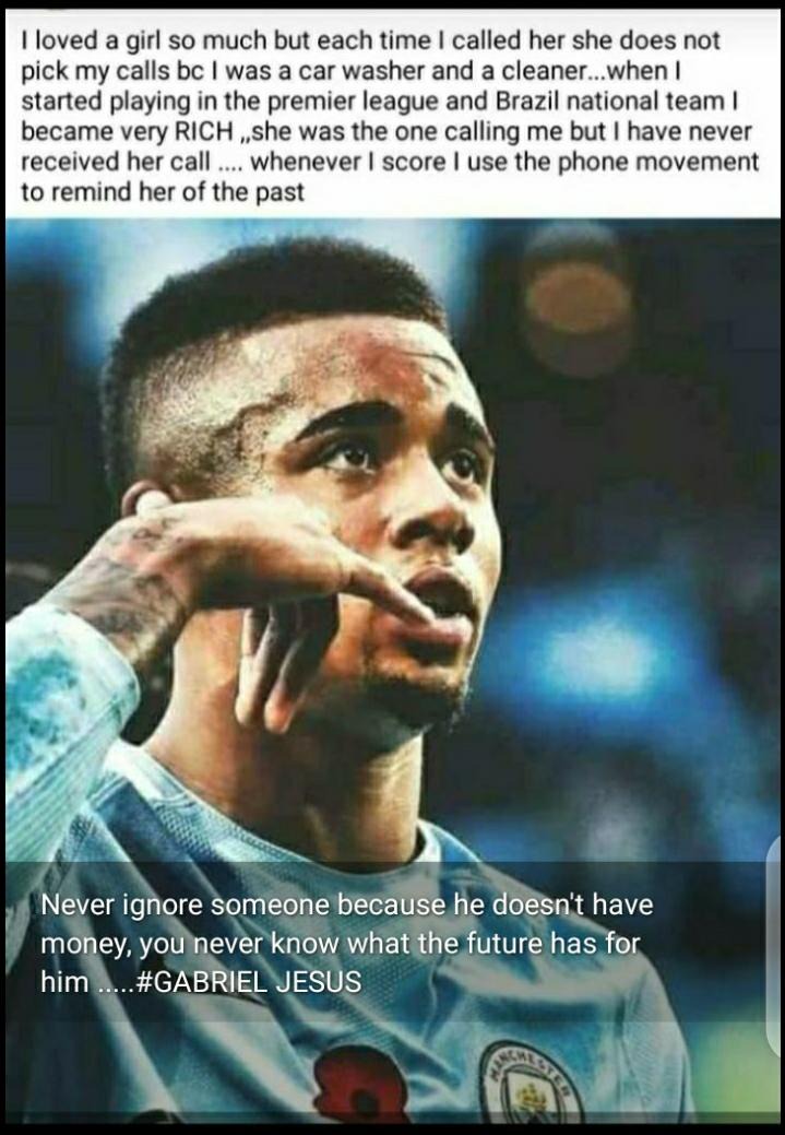 Touching Story Behind Gabriel Jesus Iconic Call Goal Celebration Chezaspin