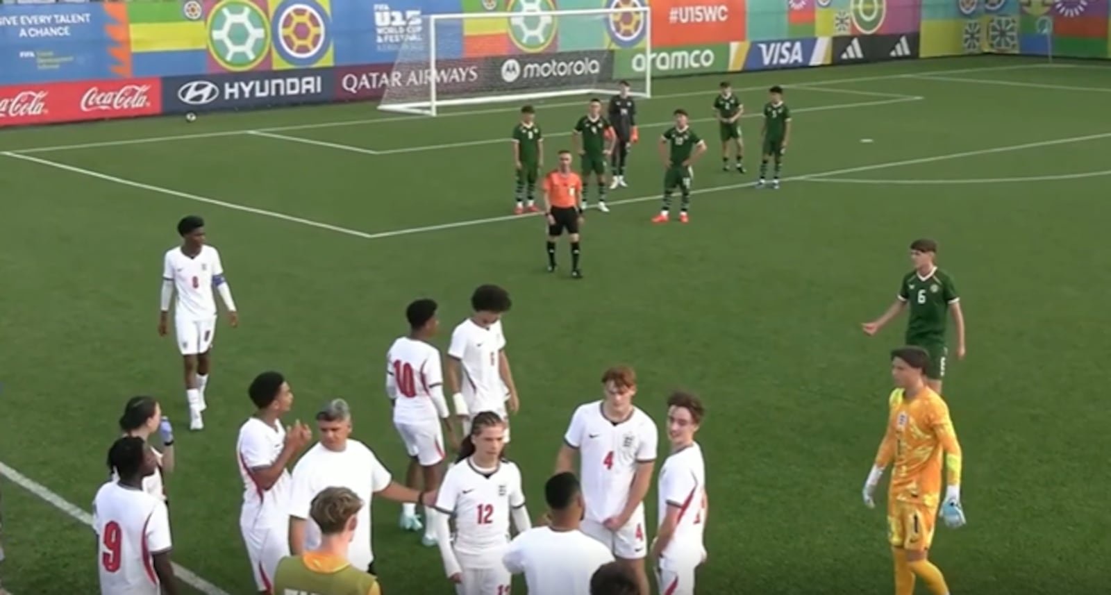 The England team walked off the pitch at the Under-15 World Cup during the match against the Republic of Ireland