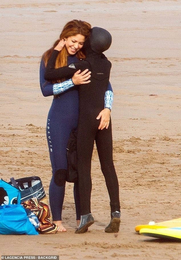 Getting ready: Shakira and her son Milan were seen getting ready to hit the waves during their surfing trip