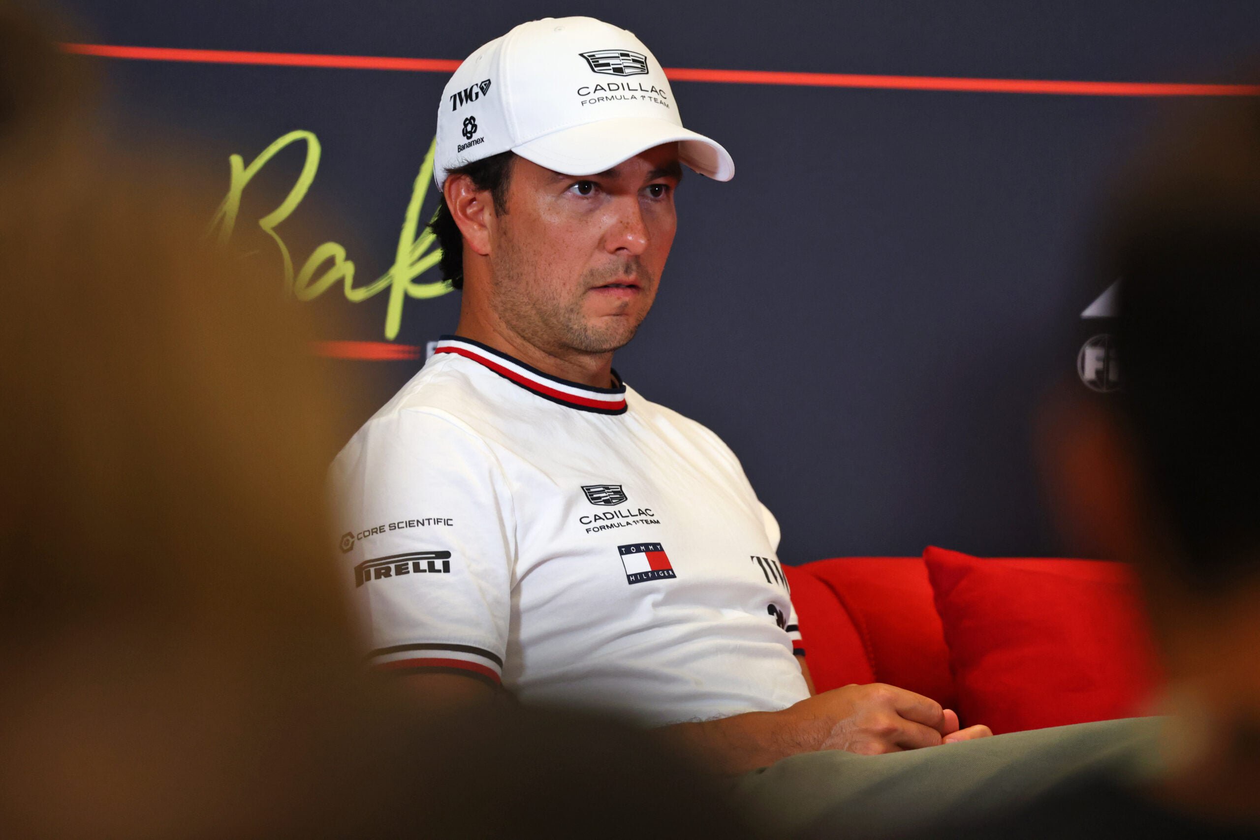 Sergio Perez (MEX) Cadillac Formula 1 Team in the FIA Press Conference.