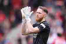 Viktor Johansson of Rotherham United shows appreciation to the fans during the Sky Bet Championship match between Rotherham United and Cardiff City...