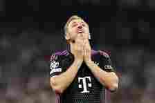 Harry Kane of Bayern Munich looks dejected after the team's defeat and elimination from the UEFA Champions League during the UEFA Champions League ...
