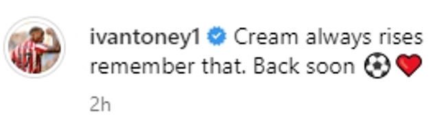 On Instagram, the frontman said he would be 'back soon' and insisted 'cream always rises'