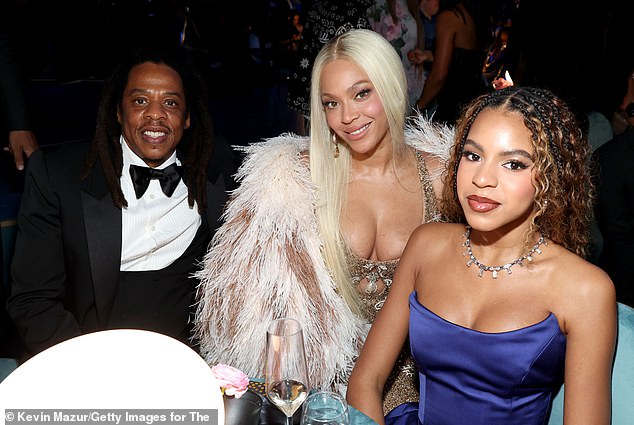 The singer-songwriter made her concert in the City of Lights a family affair as she also performed with her eldest daughter Blue Ivy like she had done for her preceding shows; pictured February in Los Angeles