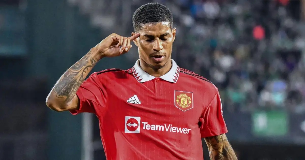 Rashford celebrates scoring in the Europa League.