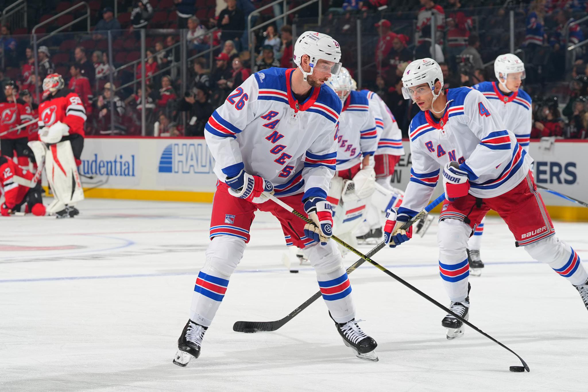 Marcus Pettersson (26) skates during warm up prior to the game against the New Jersey Devils on October 15, 2026 at the Prudential Center in Newark, New Jersey. 