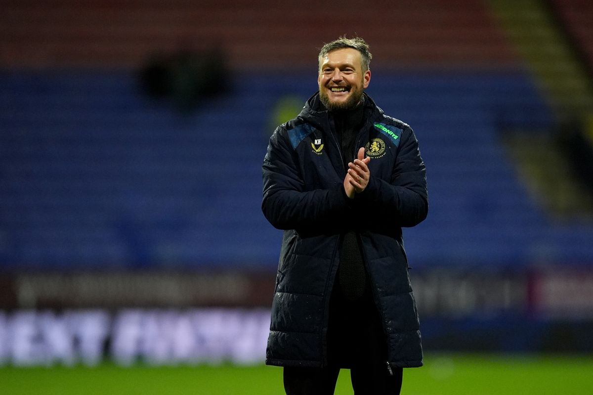 Middlesbrough head coach Kim Hellberg applauds the fans after the win over Bolton