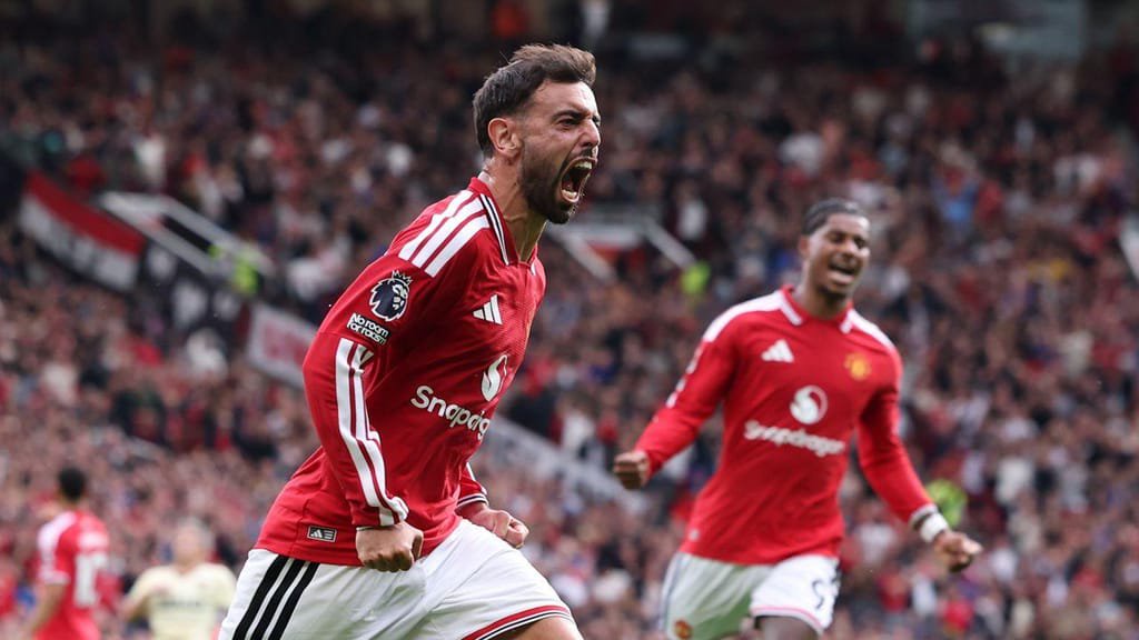Bruno Fernandes celebra golo
(Foto: ADAM VAUGHAN/EPA)
