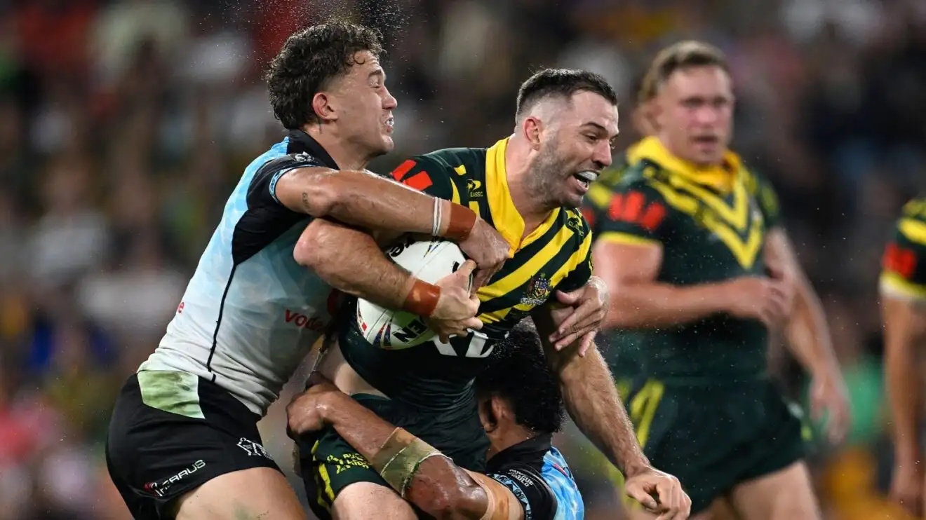 James Tedesco in action for Australia during their victory over Fiji during the group stages of the 2026 Rugby League World Cup