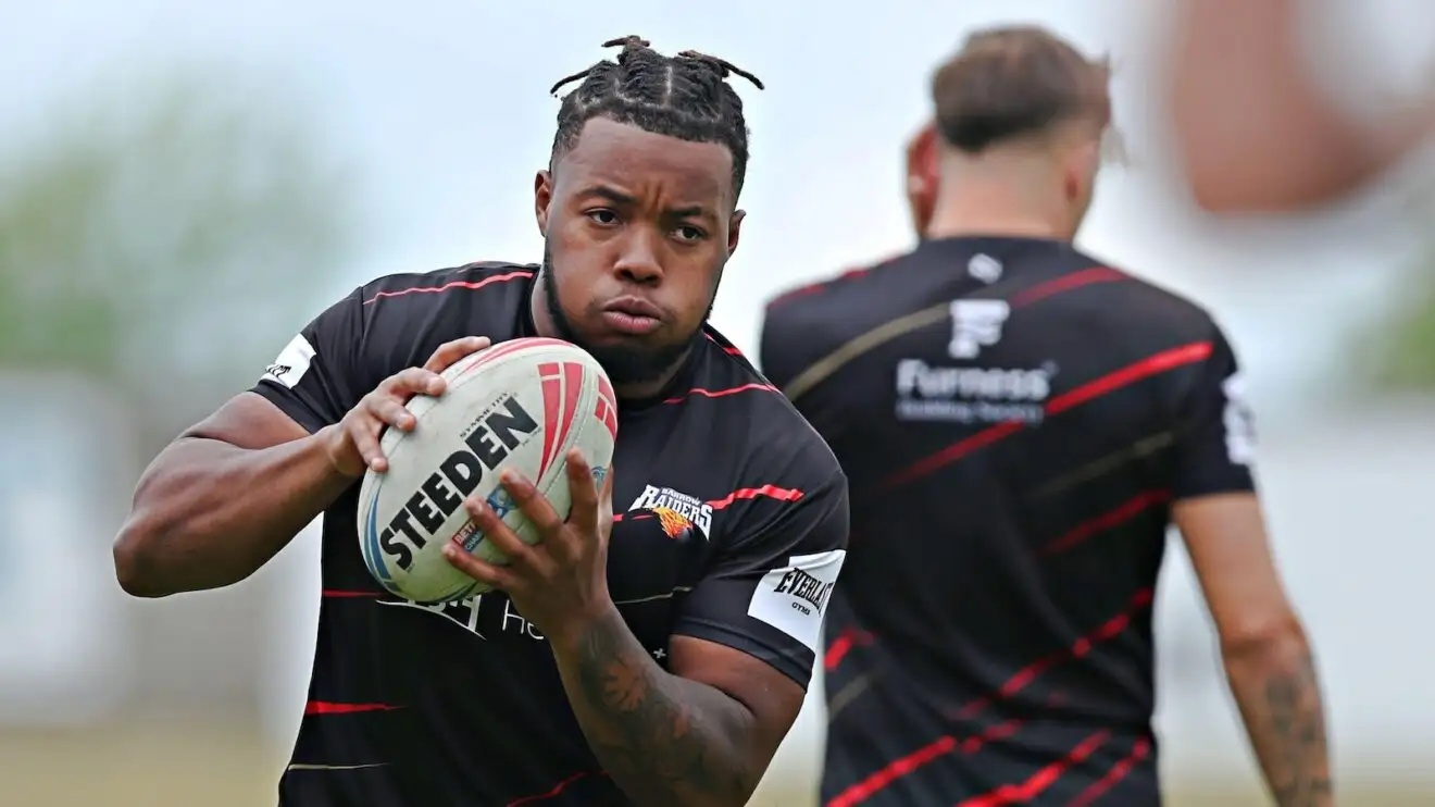 Delaine Gittens-Bedward warms up ahead of a Barrow Raiders game