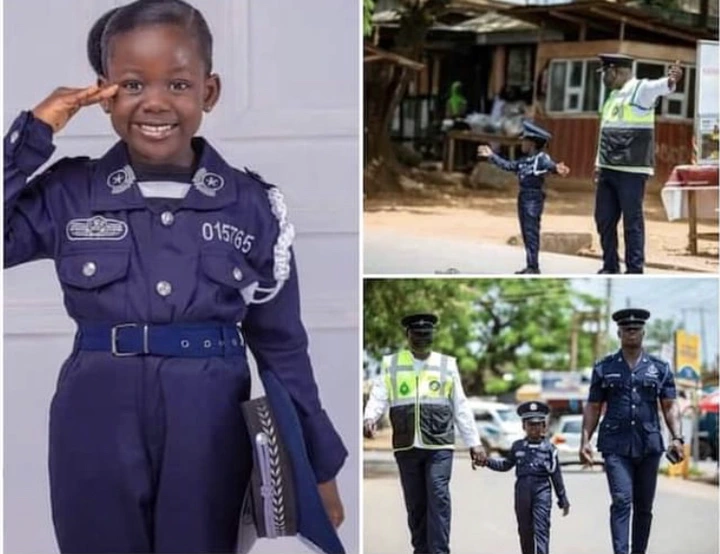 Reactions As Beautiful 5-Year-Old Girl Stormed The Streets In Police Uniform To Conduct Traffic