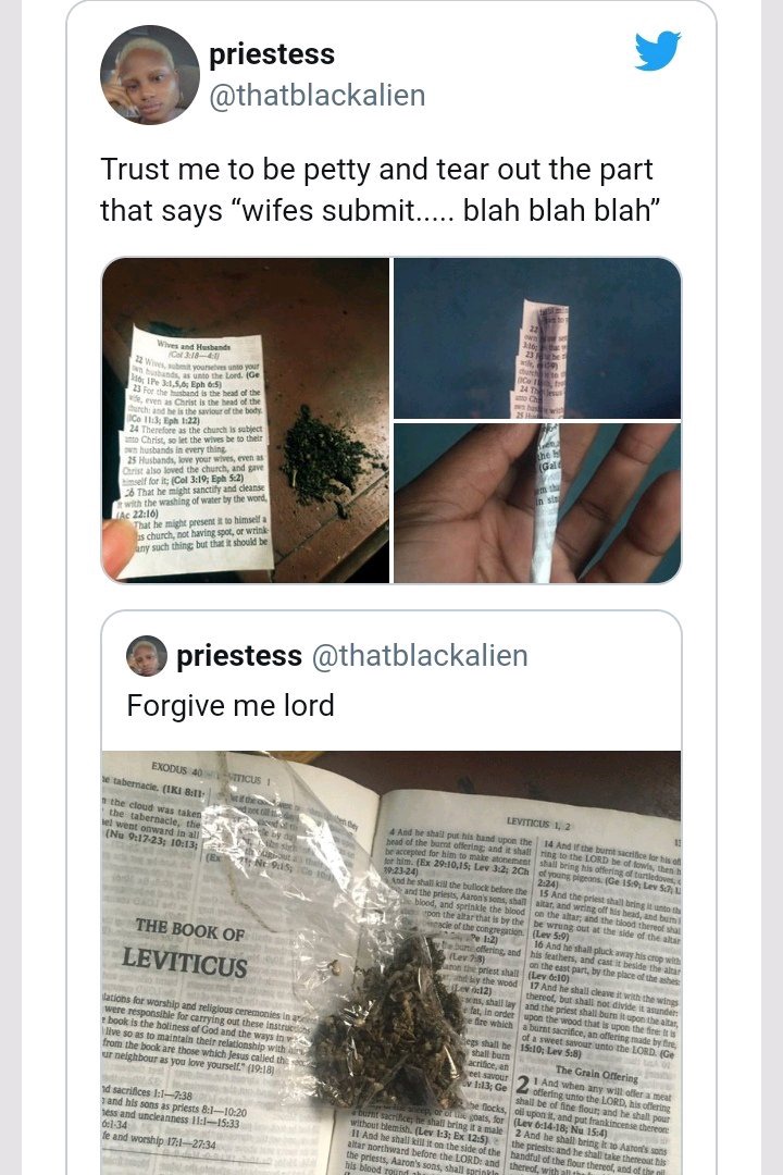 End Time: Beautiful Lady Smoke weed With The Bible (photos)