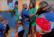“Na her papa be that" - Reactions as man romantically proposes to the love of his life