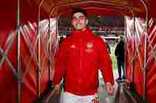 Kai Havertz of Arsenal reacts as he makes his way through the players' tunnel to the dressing room after the team's victory in the Premier League match between Arsenal FC and Chelsea FC at Emirates Stadium on April 23, 2024