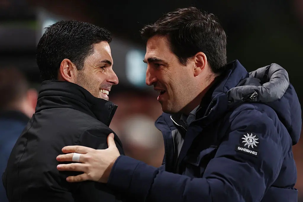 Mikel Arteta and Andoni Iraola