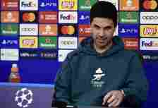 Arsenal's Spanish coach Mikel Arteta holds a press conference at the Ramon Sanchez Pizjuan stadium in Seville on October 23, 2023, on the eve of th...