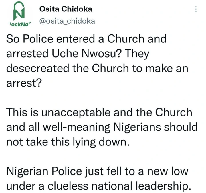 They desecrated the church to make an arrest? - Former Aviation Minister, Osita Chidoka, condemns security officers for invading church during mass to arrest Uche Nwosu