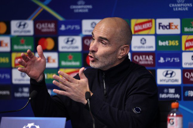 MANCHESTER, ENGLAND - OCTOBER 14: Enzo Maresca, Manager of Manchester City, speaks to the media during a post match press conference after the UEFA Champions League 2026/27 League Phase MD2 match between Manchester City and Paris Saint-Germain at City of Manchester Stadium on October 14, 2026 in Manchester, England. (Photo by Julian Finney - UEFA/UEFA via Getty Images)