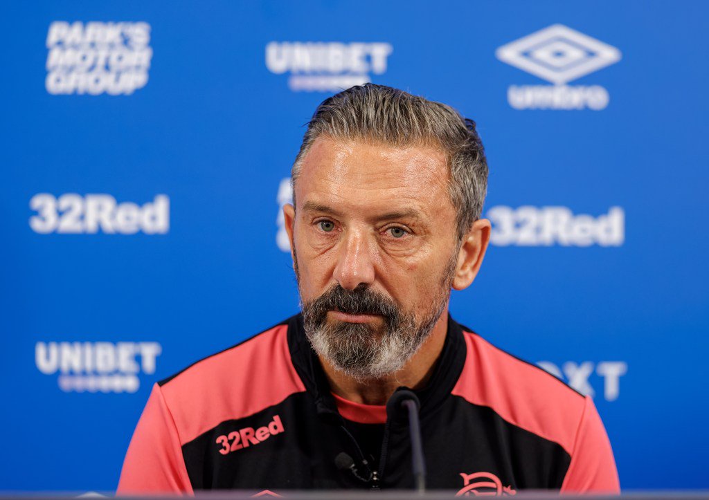 Rangers Manager Derek McInnes speaking at a press conference.