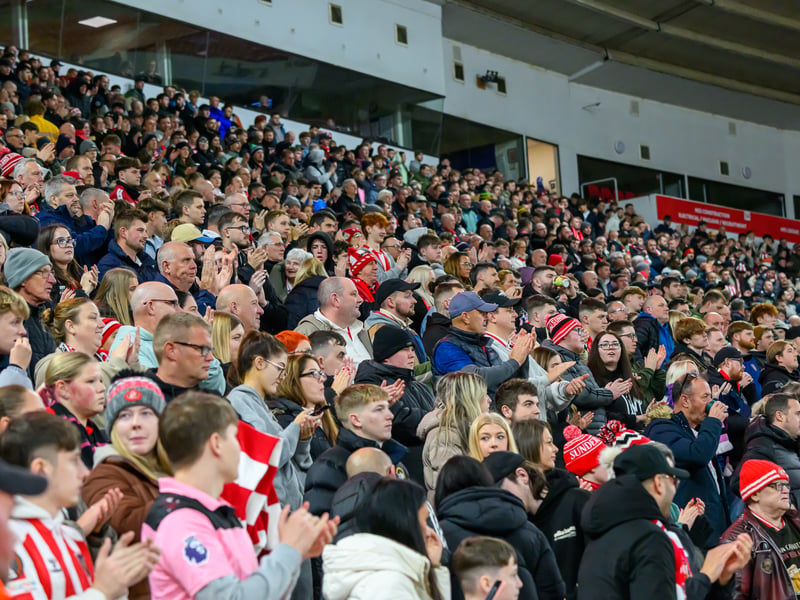 Sunderland fans in action against Brentford at the Stadium of Light in the Carabao Cup. Photo by Chris Fryatt. 
