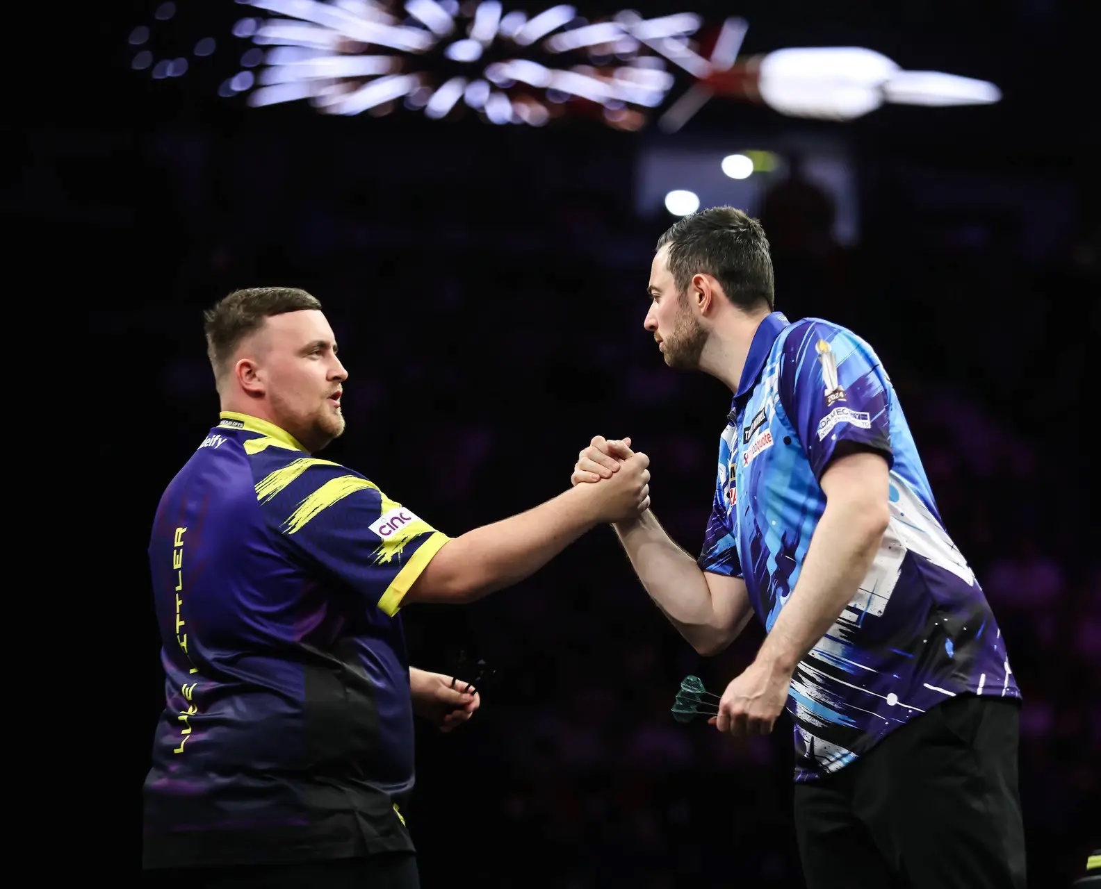 Luke Littler and Luke Humphries shake hands ahead of the 2026 Premier League Darts final