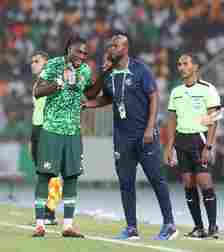 Calvin Bassey and Finidi George during the 2023 AFCON in Ivory Coast